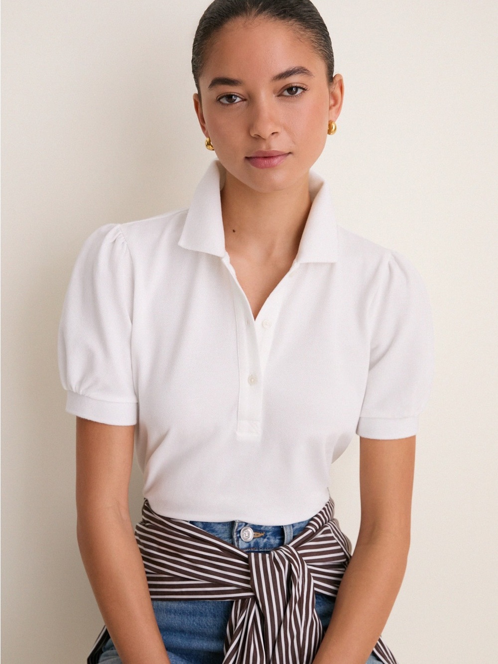 Tuckernuck White Pique Puff Sleeve Peggy Polo